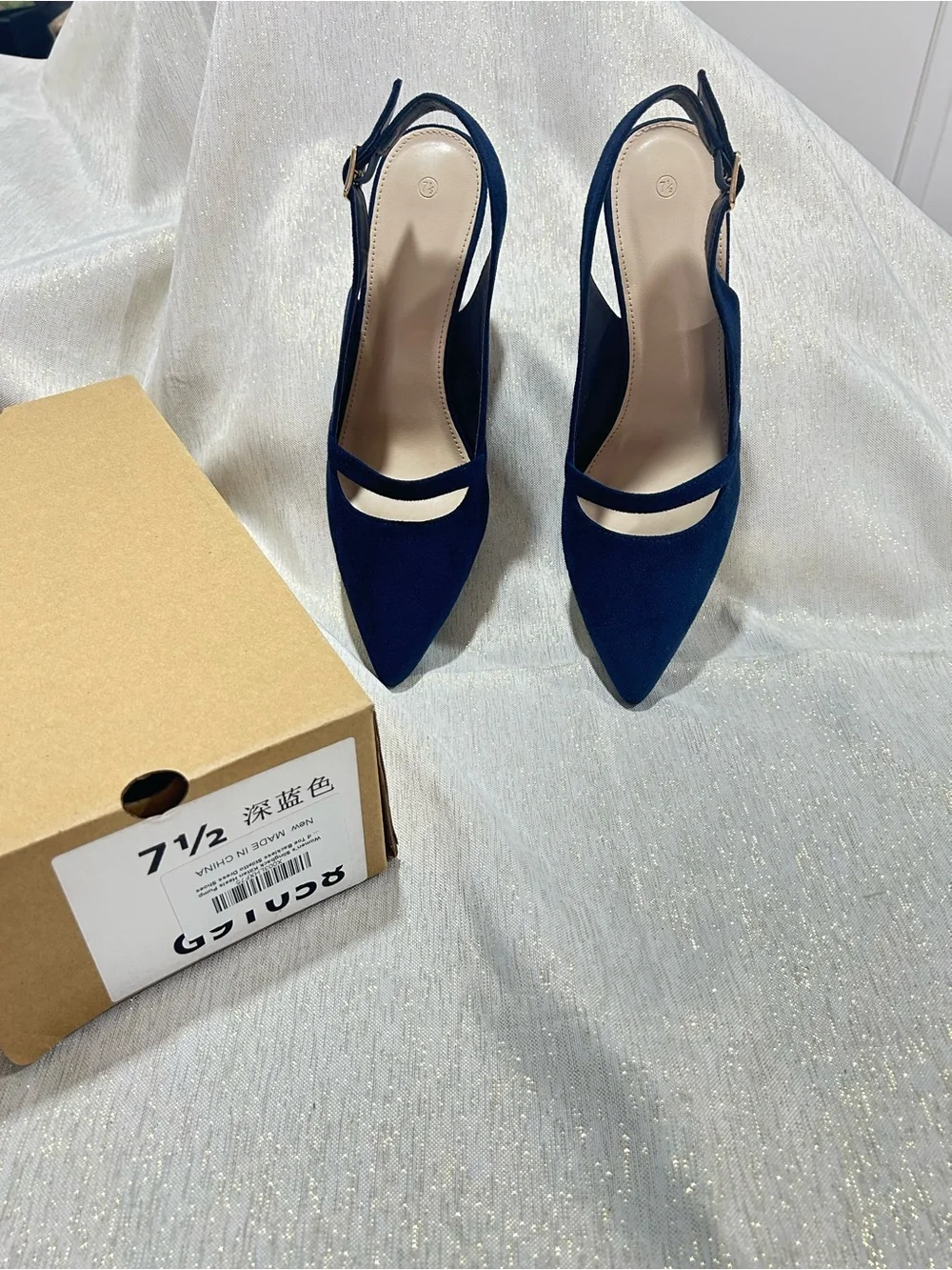 Women's Navy Slingback Pointed-Toe Heels